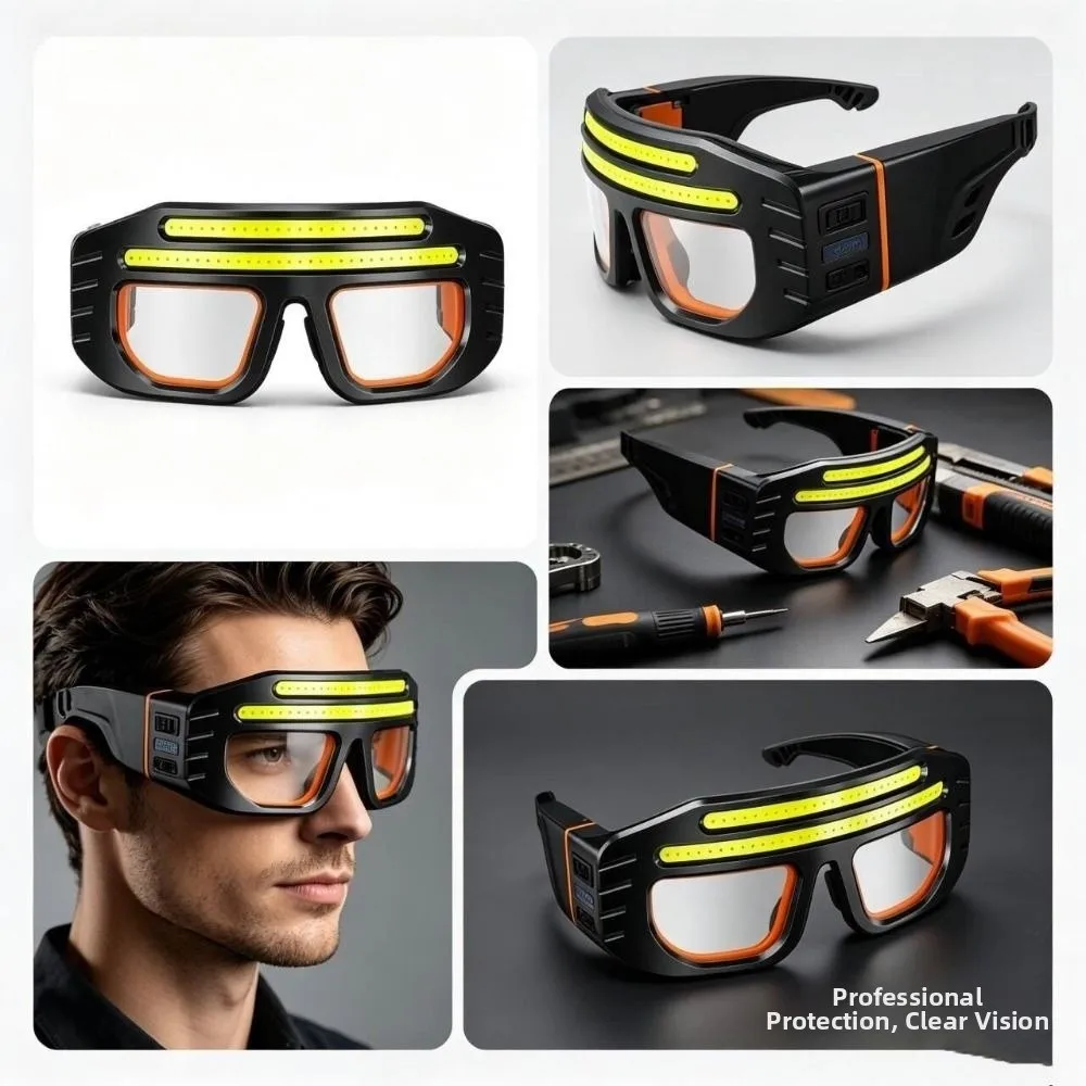 New Rechargeable LED Glasses Headlamp Wide Beam Multifunctional Wearable LED Headlight Eyewear Headlamp Automotive Maintenance