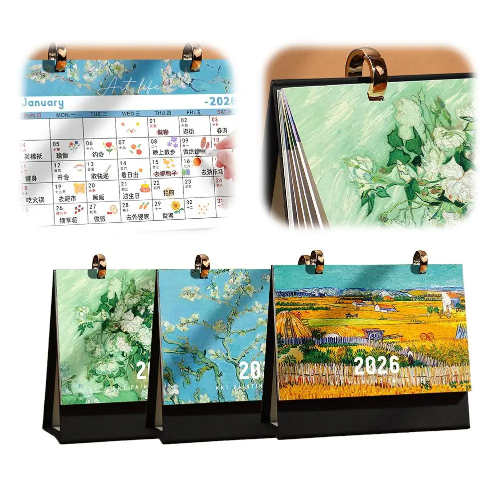

2026 Desk Calendar Vintage Oil Painting Calendar With Memo Notes Monthly Calendar For Home Office School Planning Organizing