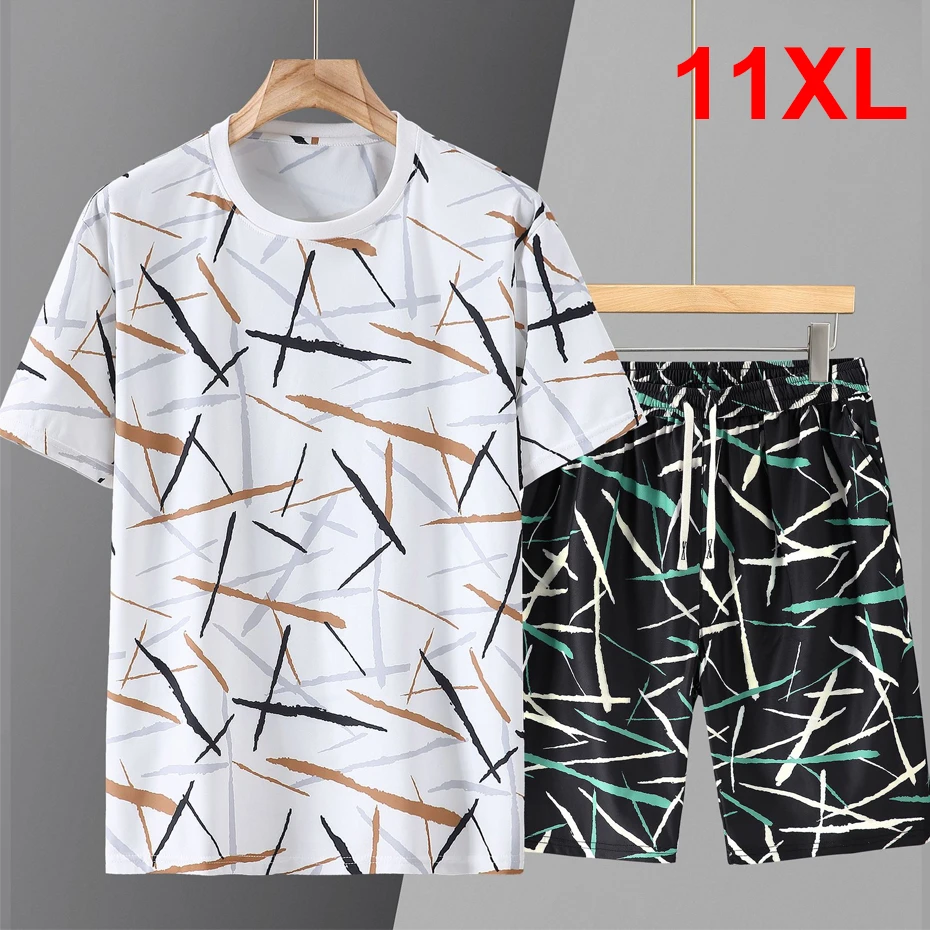 Summer Tracksuits Men Plus Size 10XL 11XL Summer Sets Casual Fashion Graffiti T-shirts Shorts Suits Male Big Size 11XL