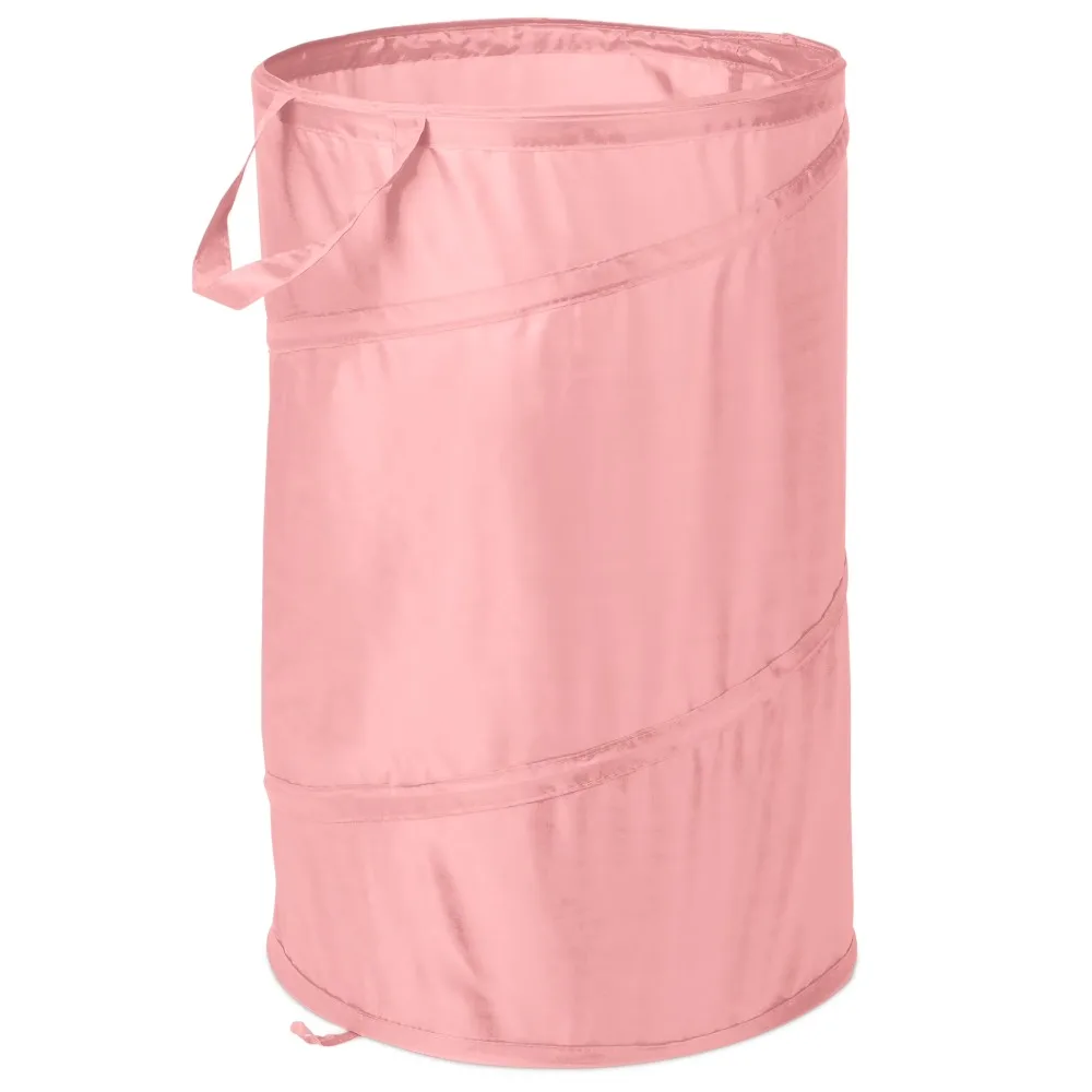 Mainstays Pop-Up Spiral Polyester Laundry Basket, Pink, Adult Size