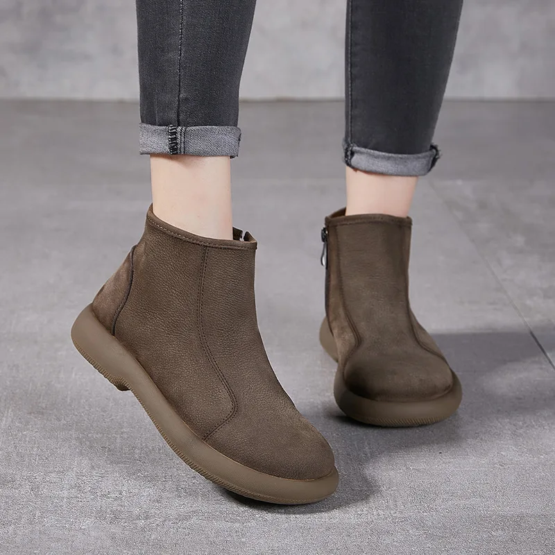 

Роскошные женские ботильоны из замши 2026 года, весна-осень, новая коллекция, в ретро-британском стиле, с круглым носком, повседневная женская обувь, размер 40