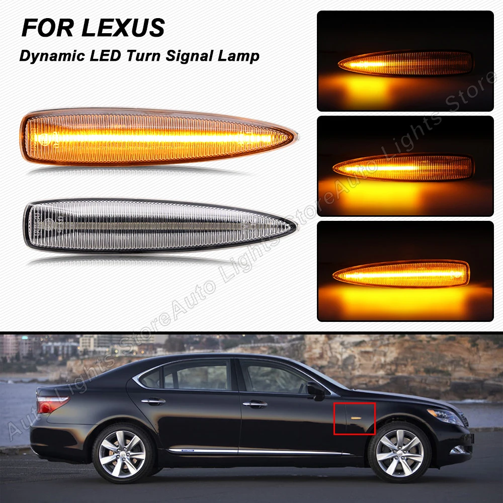 

For Lexus IS F LS460/460L 600hL LX570 LX450D 2PCS Amber Dynamic Turn Signal Indicator Lights Sequential Side Marker Lamps