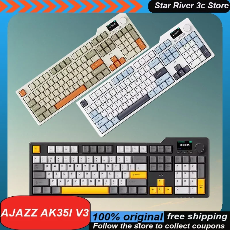 

Ajazz Ak35i V3 Mechanical Keyboard Hot Swappable Color Screen Wireless 3mode Multifunctional Knob Rgb Customized Gaming Keyboard