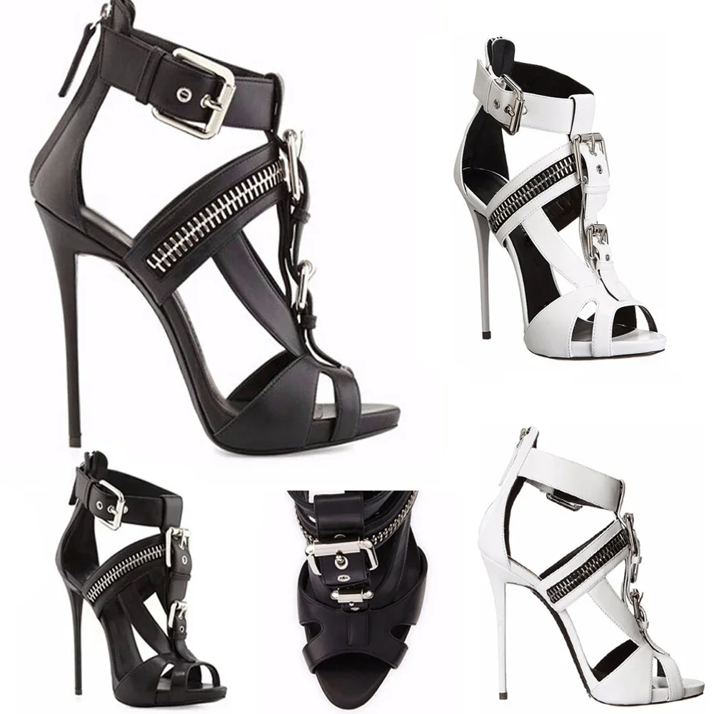 【Measure your feet length before order】Gladiator Luxury Designer Women Sandals High Heel Buckles Zippers Punk Fetish Shoe I-SL-1