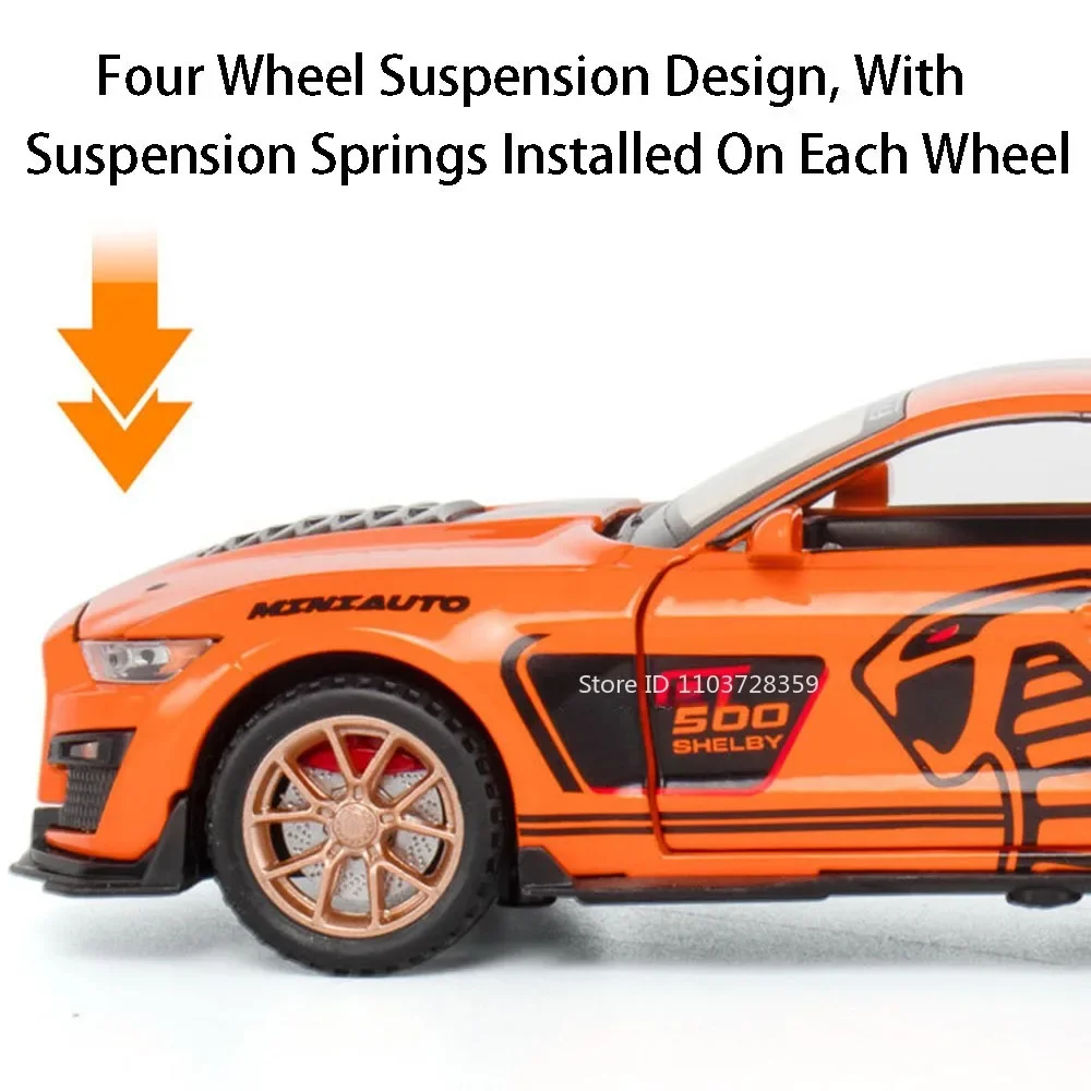 1:32 Giocattolo Modello Mustang Shelby GT500 Auto Pressofuso Suono Luce Porte Aperta Tirare Indietro Veicolo In Miniatura Giocattoli per I Regali Dei Bambini