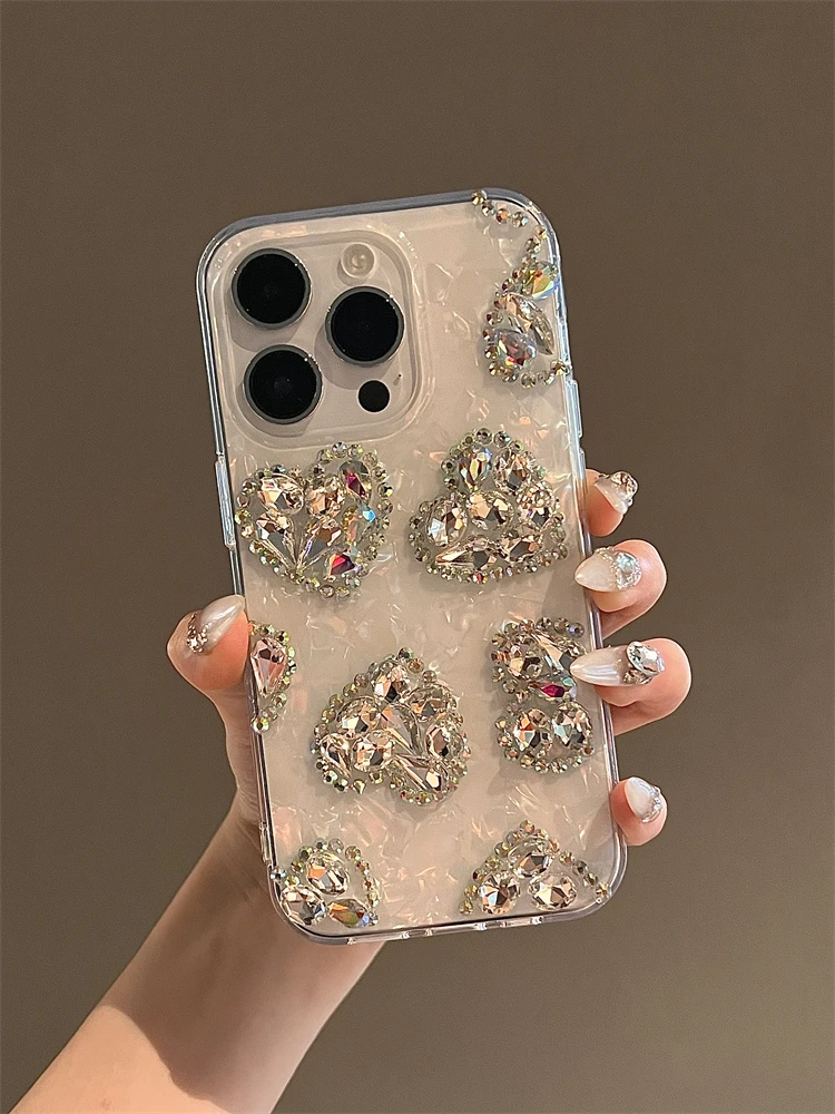 Glitter Diamond Phone Case For iPhone 15 14 13 12 11 Pro MAX XR XS Samsung S21 S22 S23 S24 Ultra Plus Fe Note20 Love Heart Cover