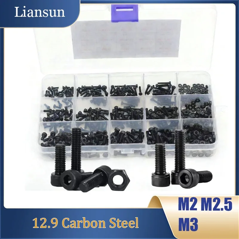 

480pcs Hexagon Hex Socket Cap Head Screw Bolt with Nut Kit M2 M2.5 M3 Grade 12.9 Carbon Steel Allen Hex Socket Cap Head Screw