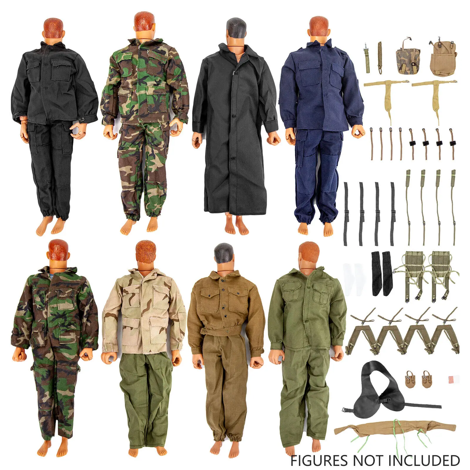 50pcs 1/6 Scale Army Camouflage ชุดกางเกงยีนส์เสื้อผ้าอุปกรณ์เสริมสําหรับ 12 นิ้ว WWII Ultimate ชาย Solider Action Figure ของเล่น