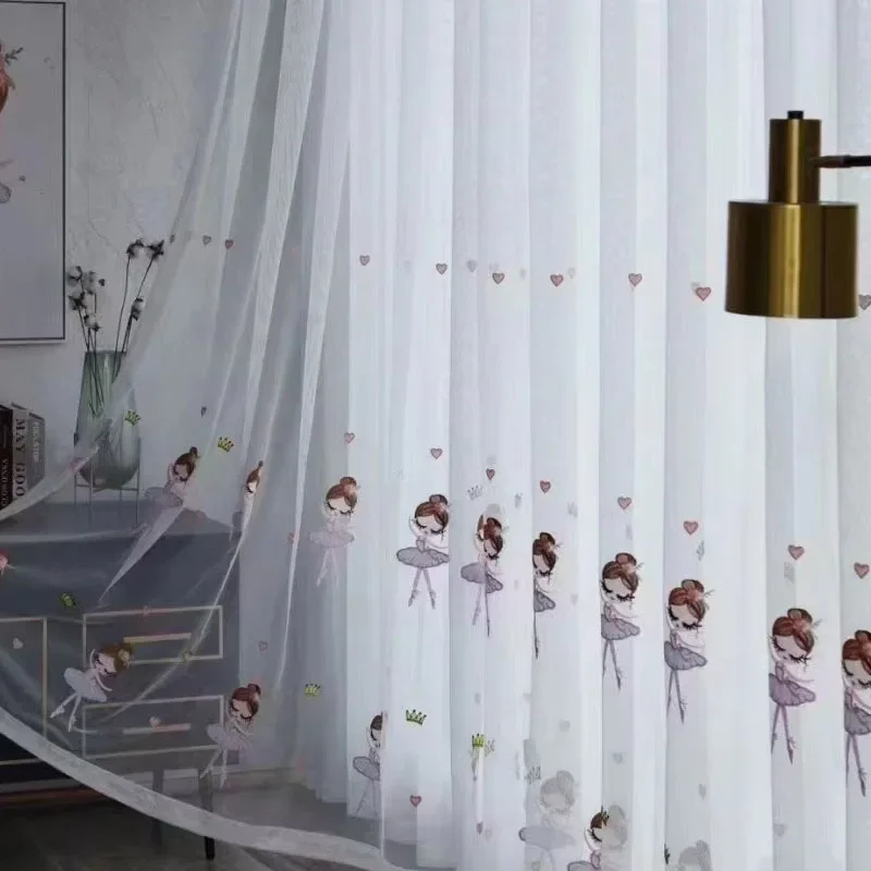 

Cartoon Ballet Girl Embroidered Gauze Curtain Curtains for Living Dining Room Bedroom