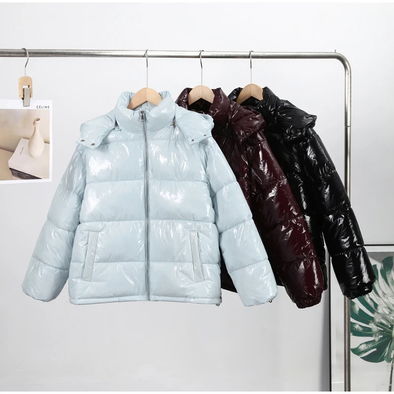 Fashion Glossy Padded Jacket Women's Solid Hooded Long Sleeve Zipper Warm Down Coat 2026 Autumn Winter New Lady Casual Outerwear