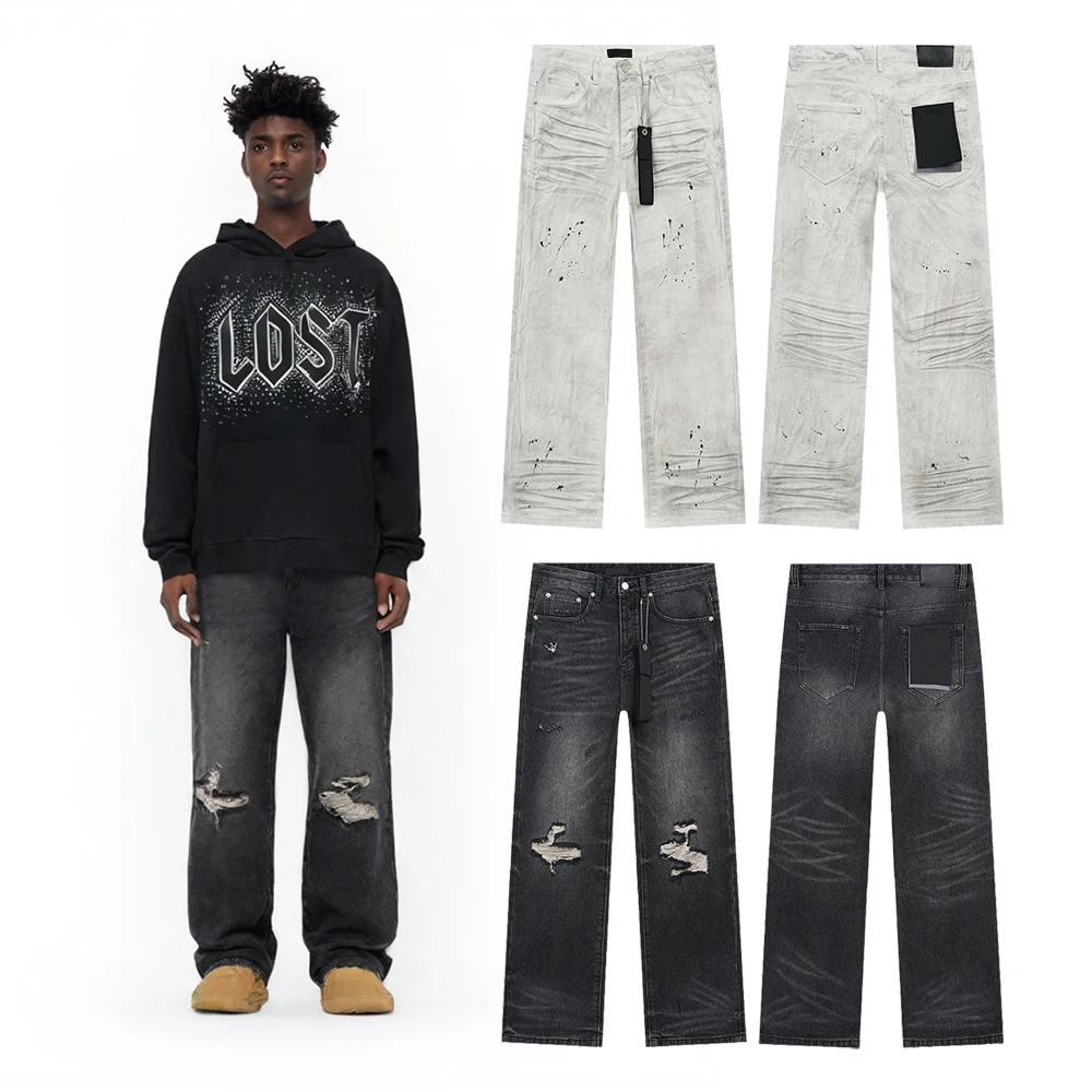 

Y2K Мужская одежда Джинсовые мешковатые брюки Рваные джинсы Уличный стиль Свободные джинсы с принтом Уличная одежда Джинсы для мужчин