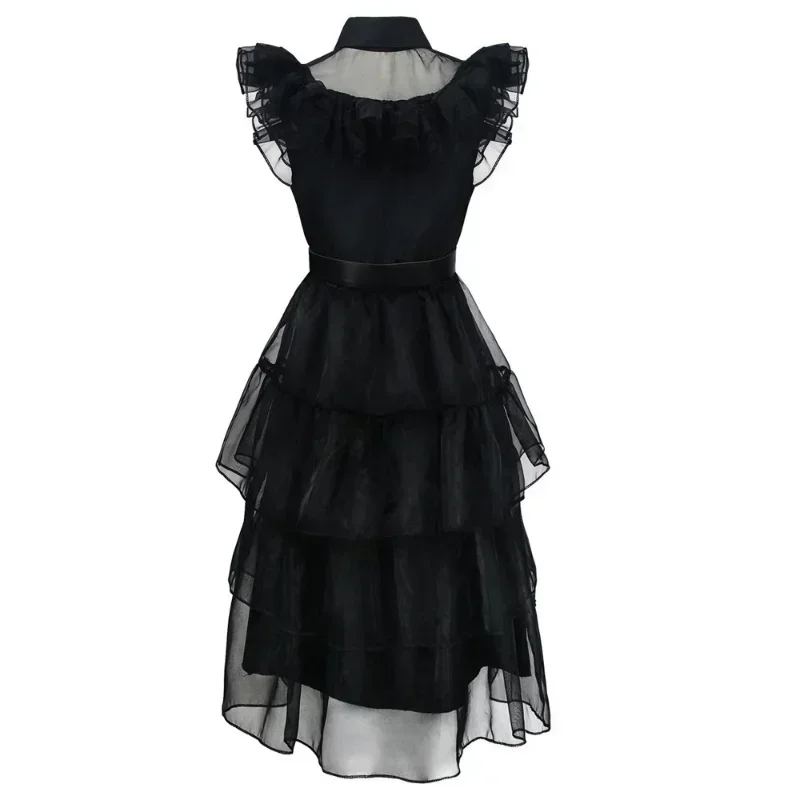 Wednesday Addams Dress Up Costume for Girls Birthday Halloween Cosplay Party Dress with Wig Socks Belts For Kids 2-12 Years