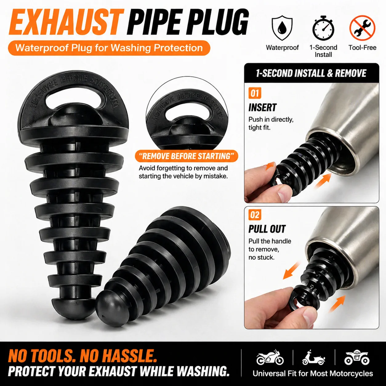 AliExpress NONE Universal Motorcycle Exhaust Pipe Wash Plug Muffler Protector Waterproof Tailpipe Cleaning Plug for Motocross Dirt Bike