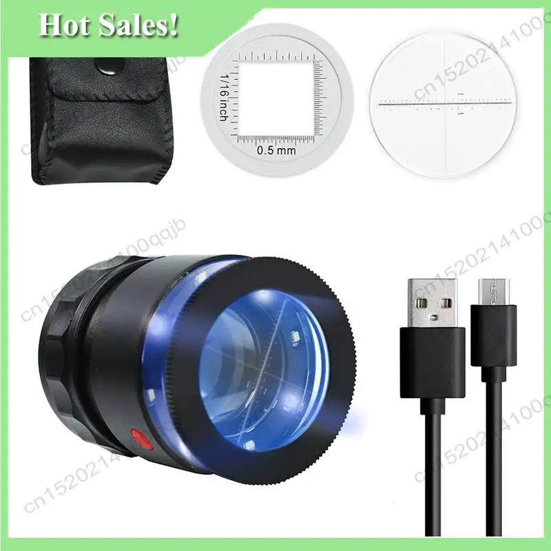 

-FDDT Loupe Magnifier 10X,Rechargeable Jewelers Magnifying Glass With LED Light And Scale, Adjustable Focal Length Magnifier