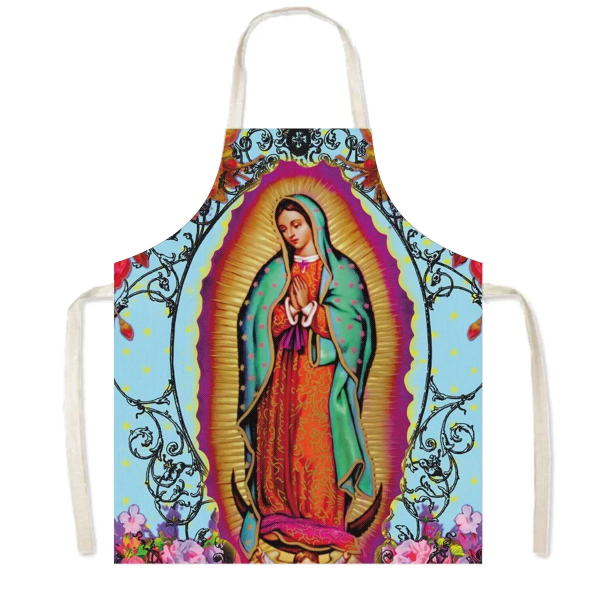 Holy Mary Oil Painting Kitchen Aprons Lady of Guadalupe Virgin Mary Home Cleaning Clothing Waterproof Chef Cooking Pinafore