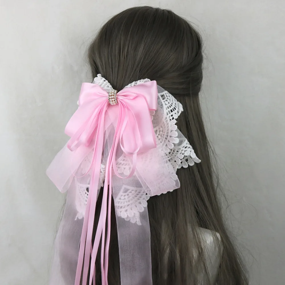 

Chiffon Ribbon Bow Headband Spring Clip Lace Ruffled Tassels Lace Ruffled Hair Bands Oversized Bow Hairpins Hair Hoop