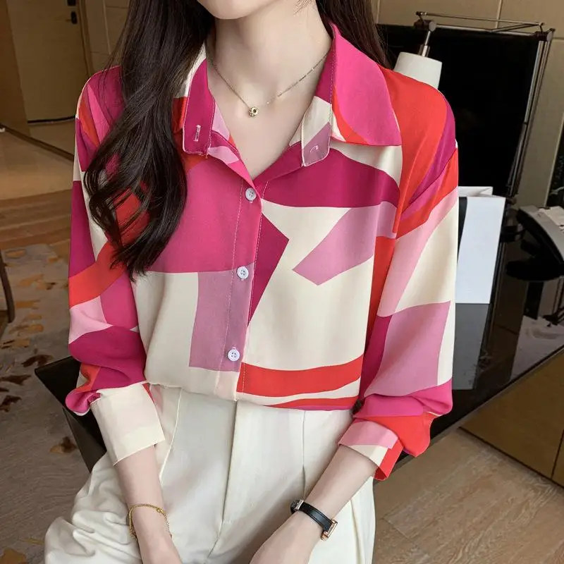 Spring Autumn Fashion Turn-down Collar Long Sleeve Blouses Women\'s Clothing Printing Patchwork Japanese Style Simplicity Shirts