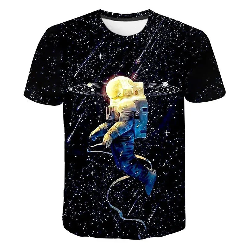 

Space Science Fiction Astronaut 3D Print Creative New Summer Fashion Crewneck Short Sleeve Casual Romantic Men's Women T-shirts