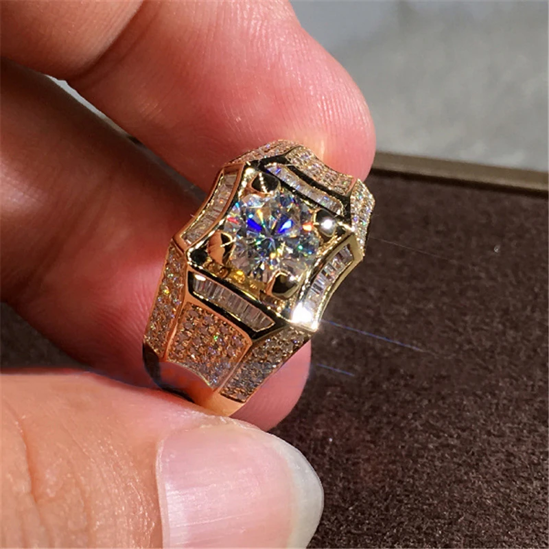 Anel de diamante de ouro 14k para homens 3 quilates pedra 925 prata jóias, anéis de diamante bague