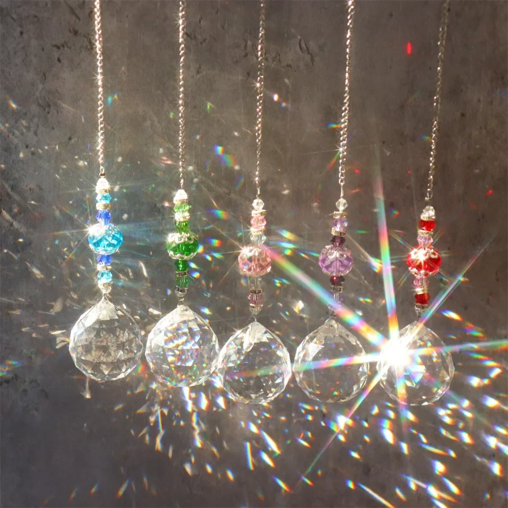 Suncatcher Crystal Chandelier Decor Stained Glass Ball Hanging Pendant Light Catcher Reflective Bead Curtain Chakras Decoration