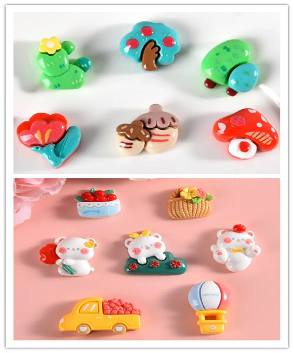 

100 Kawaii Cartoon Bear Mushroom Flower Flatback Resin Cabochons Kids Clip DIY Headwear Accessories Scrapbook Decor