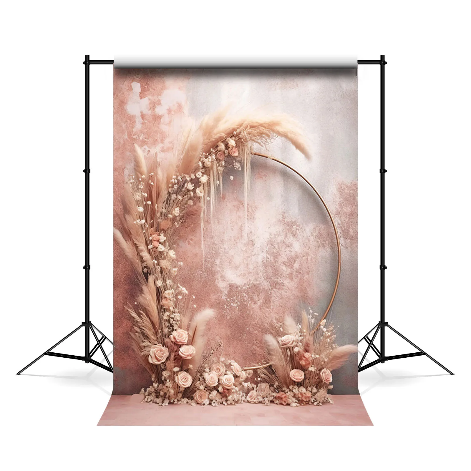 

Mehofond Photography Backdrop Boho Flower Grass for Maternity Portrait Photozone Gold Round Ring Wall Background Photo Studio