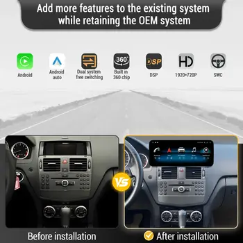 Android 13 pro Mercedes Benz W204 Třída C C180 C200 C300 2008-2010 Autorádio Bezdrátové Carplay Snapdragon 680 CPU SM6225 Obrazovka 8 nejlepší prodej dotykové video pro Mercedes Benz C200 - №8