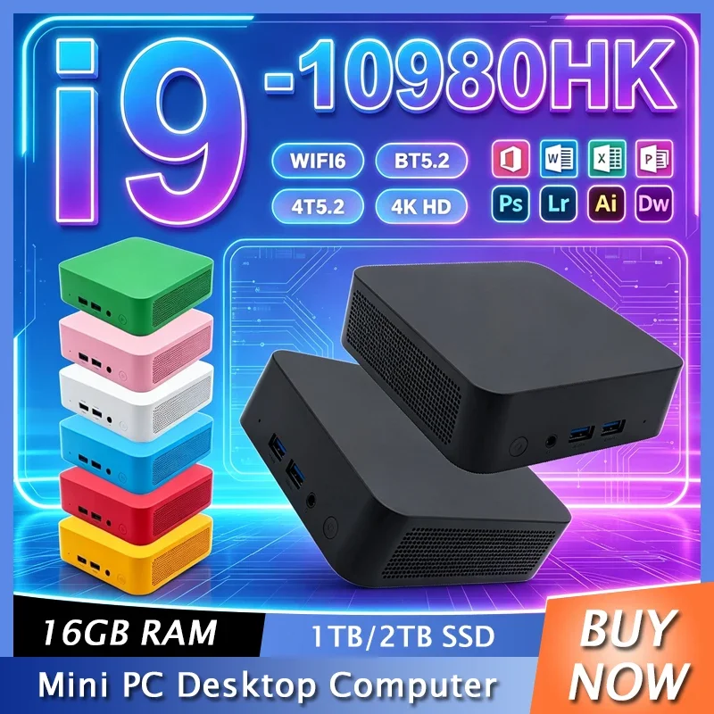 Sleek Portable Mini PC Intel Core I9-10980HK Win11 16GB RAM 1TB or 2TB SSD WiFi 6 Bluetooth 5.2 Smooth For Office And Study Work