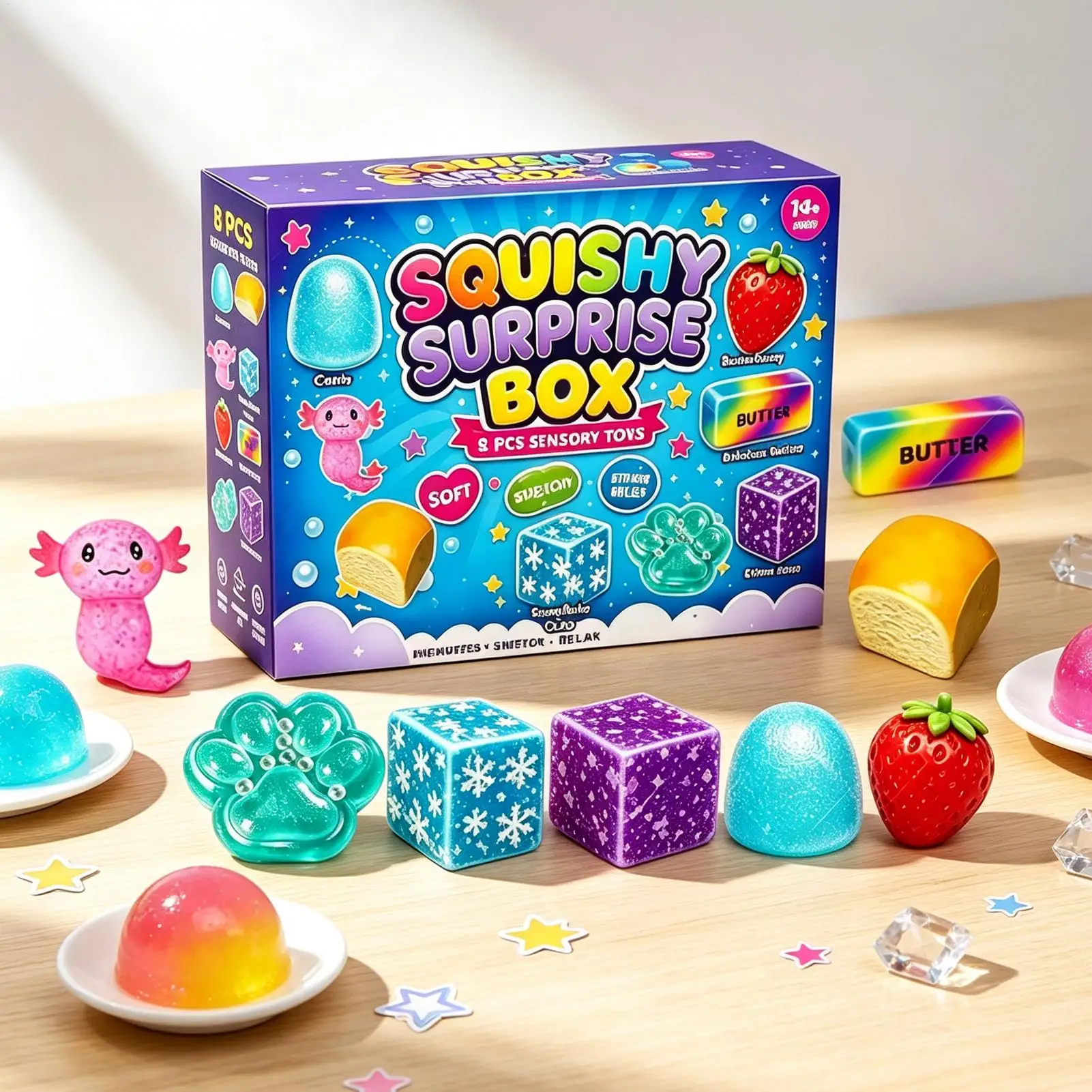 Squeeze Toys Soft Slow Rising Cute Relief Sensory Games 8-Piece Squeeze Balls Stress Fidget Toys for Adults Women Teens Home