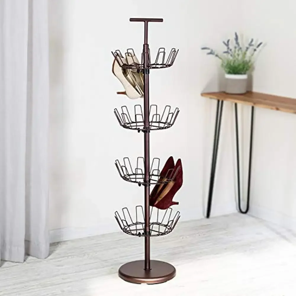 4-Tier Revolving Shoe Tree Organizer Holds 24 Pairs Shoes