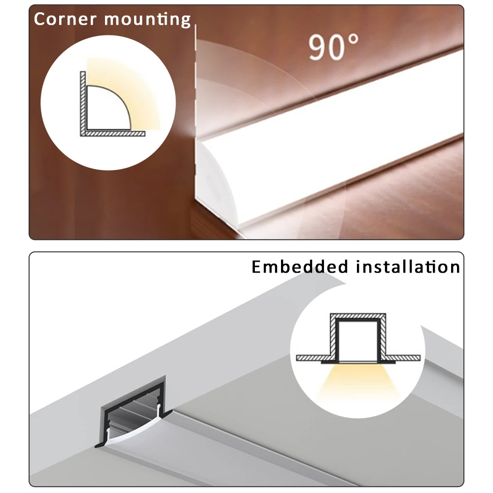 LED Strip Running Wave Light Aluminium Profile 50cm 8mm 10mm 12mm Ceiling Black Silver Tube Channel for Cabinet Linear Tape Lamp