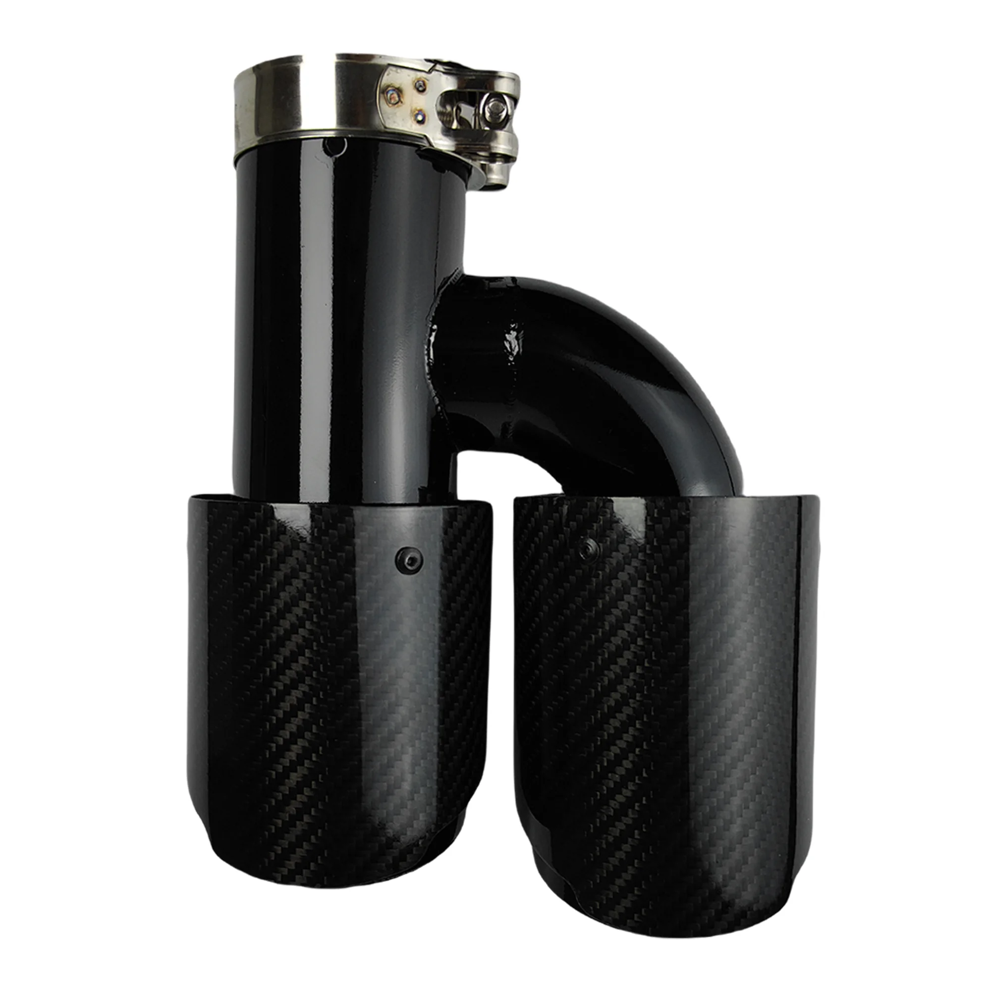 

1 Pcs Universal Car Carbon Fibre Tail Throat Silencer Length Black h-Shaped Double Out Twill Glossy Exhaust Muffler Tip