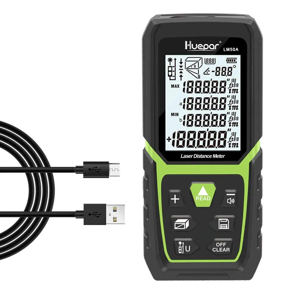 

Huepar Laser Distance Meter LM50A&LM100A&LM120A 120 Meter With Rechargeable Li-ion Battery