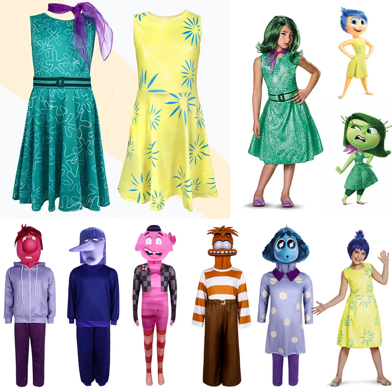 Inside Out 2 Cosplay Costume Kid Adult Cartoon Joy Disgust dress Anger Sadness Kids Boy Girls Halloween Party Dress Up