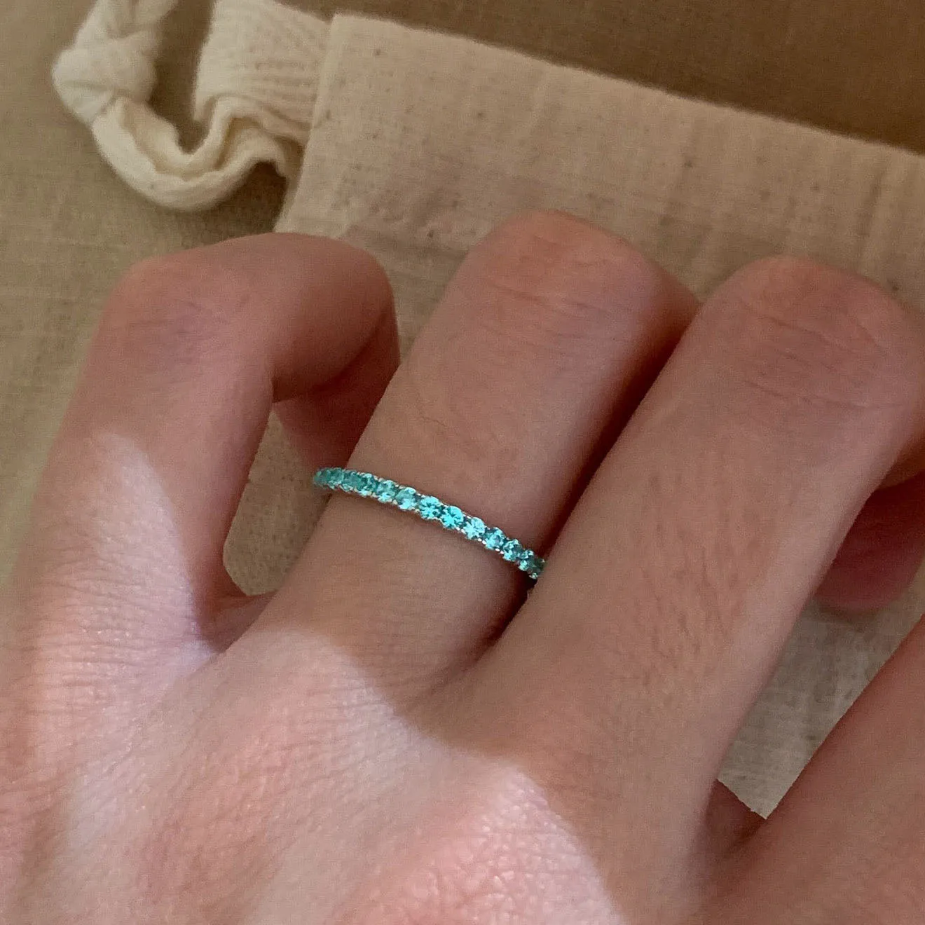 New in stacking style Paraiba blue small row diamond fine rings for women light luxury high-end ring suitable for daily jewelry