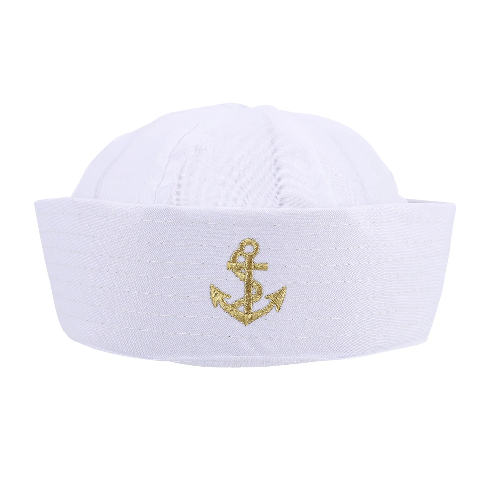 1Pcs White Sailor Hat Premium Material Embroidered Anchor Patch One Size Fits Most Adult Costume Accessory for Nautical Party