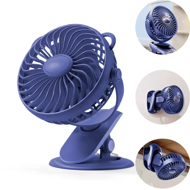 Handheld Fan Multifunctional Silent Office Desktop Clip Rechargeable Fan 5 Gear Portable Student Dormitory Cooling Ventilator