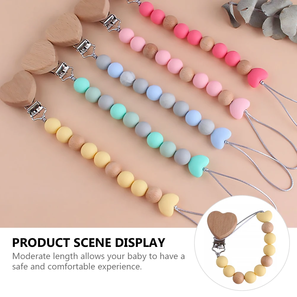 

Silicone Pacifier Clip Wood Beads Baby Crib Stroller Teething Gift Baby Shower Mothers Infant Feeding Accessories Safe