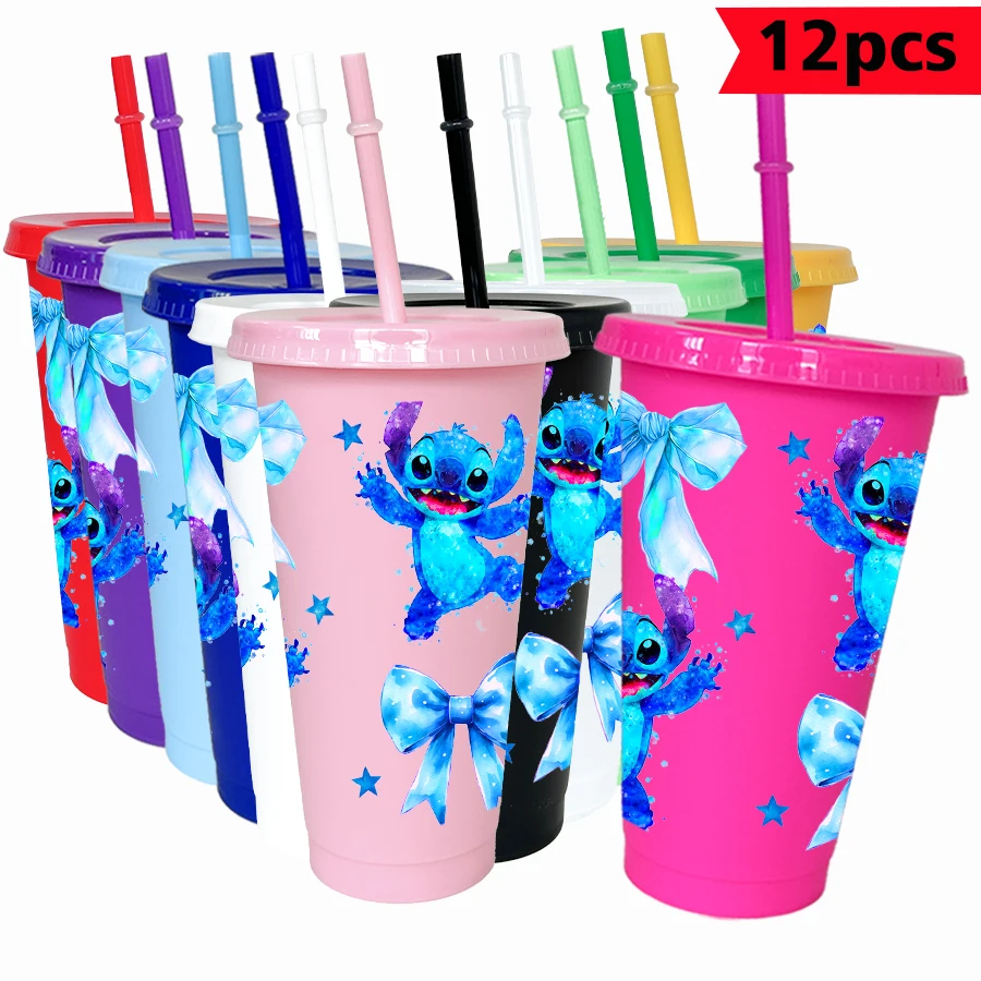 12개/팩 디즈니 스티치 스타 26oz 멀티컬러 플라스틱 물컵 파티 음료용품 생일/개학 선물