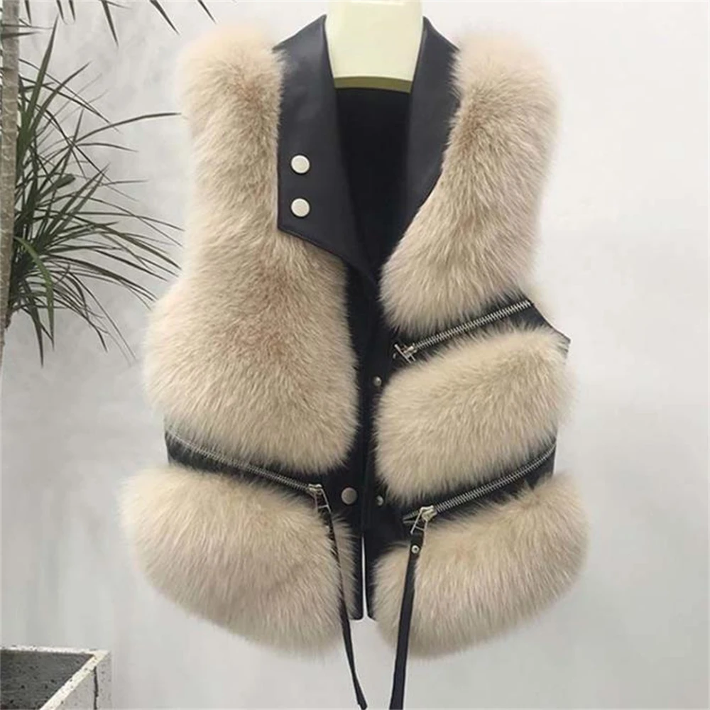 Faux Fur Vest Coat Women\'S Lapel Sleeveless Buckle Slim Fit Hot Sale Teddy Coat 2024 High Street Plush Fur One Piece Jacket