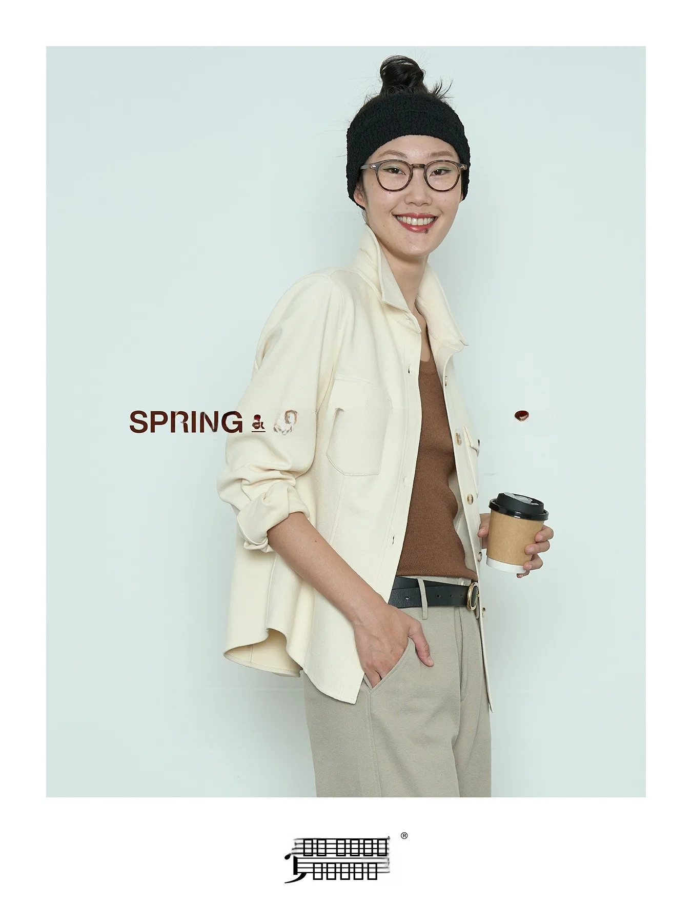 

Original Design Slim Fit Knitted irt Waist Cinching Beige Color Women's Faion Long Sve Collared Pure Color irt