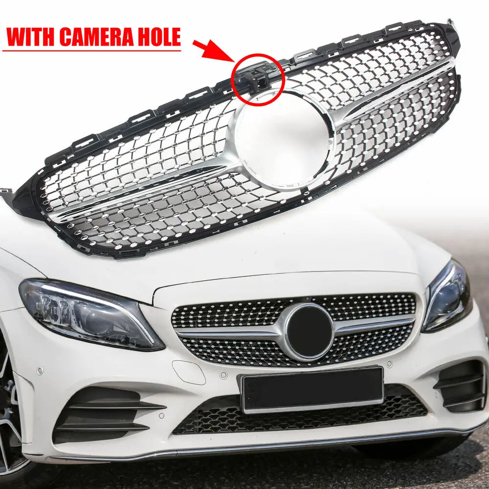 

Front Diamond Grill Silver For Mercedes-BENZ W205 C-Class C450 A Type 2015-2018