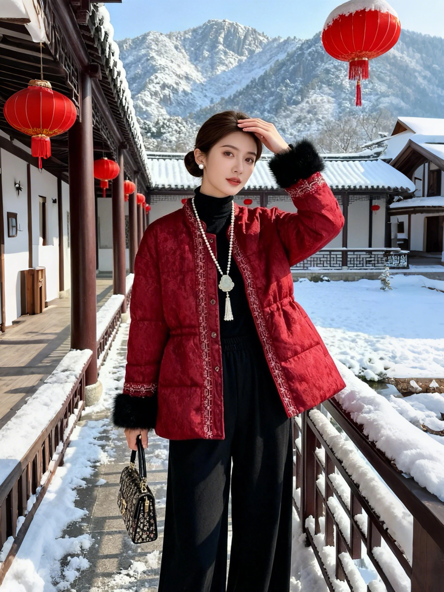 

Thickened Warm Long Jacket Women's Fashionable down Cotton Coat Korean Style Commute Loose Fit High Collar Single Button Closure