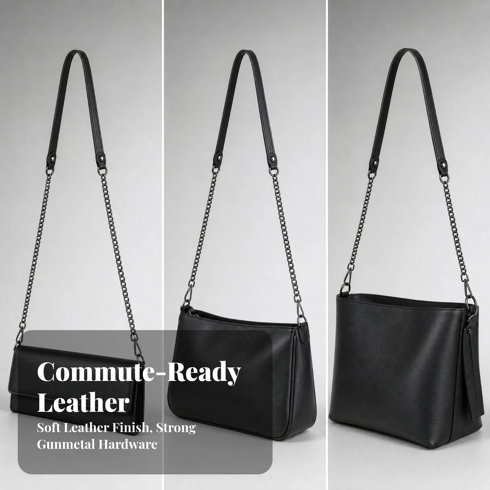 Replacement Handbag Shoulder Strap Polished Leather Chain Shoulder Strap with Snap Tabs Sleek Sturdy for Everyday Use