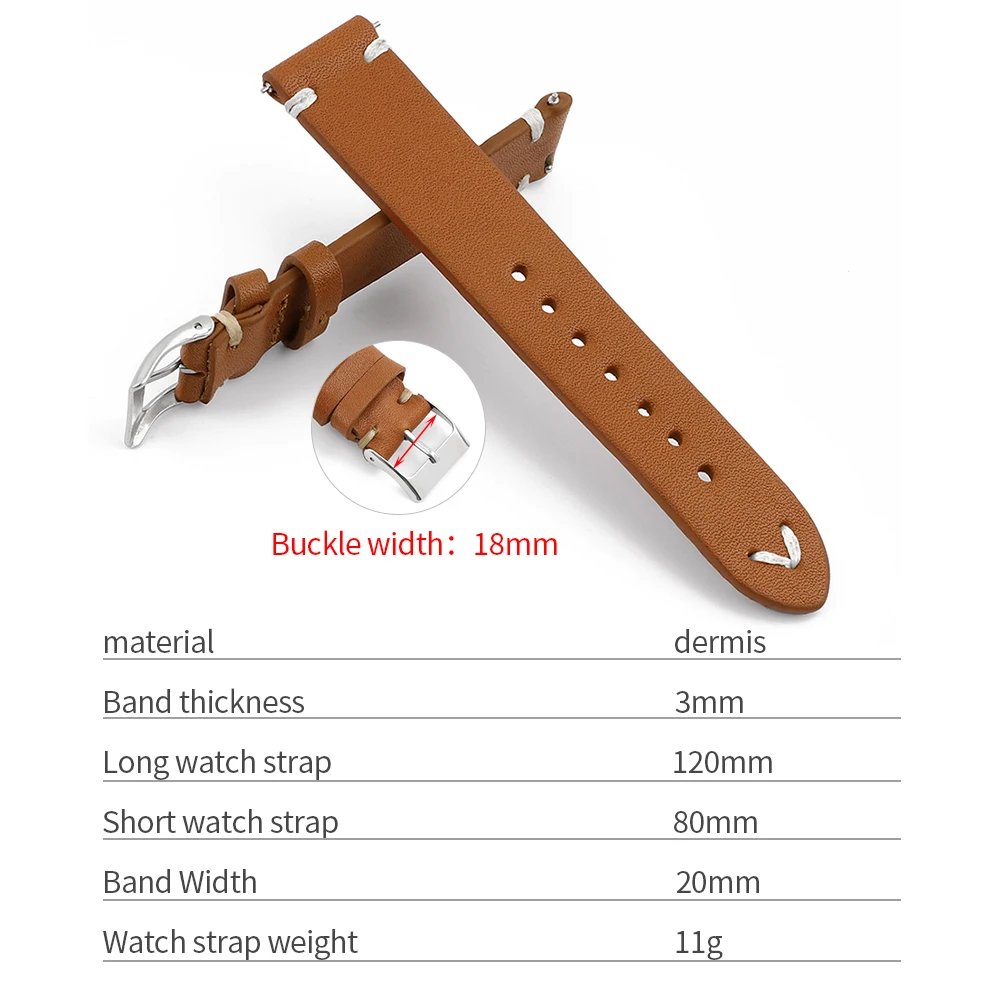 High Quality Retro Genuine Leather Watch Strap 18mm 20mm 22mm for Men Wristband Handmade Stitching Watchband Replacement Belts