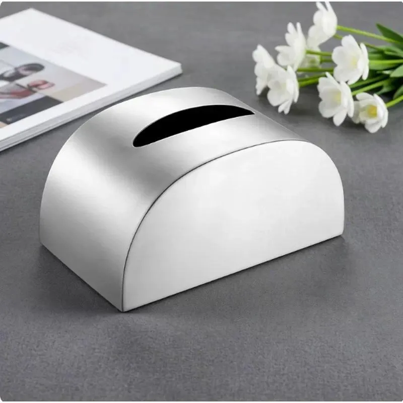 for Simple Wind Stainless Steel Tissue Box Large Capacity Semi-circular Storage Box for Living Room Desktop Coffee Table Home
