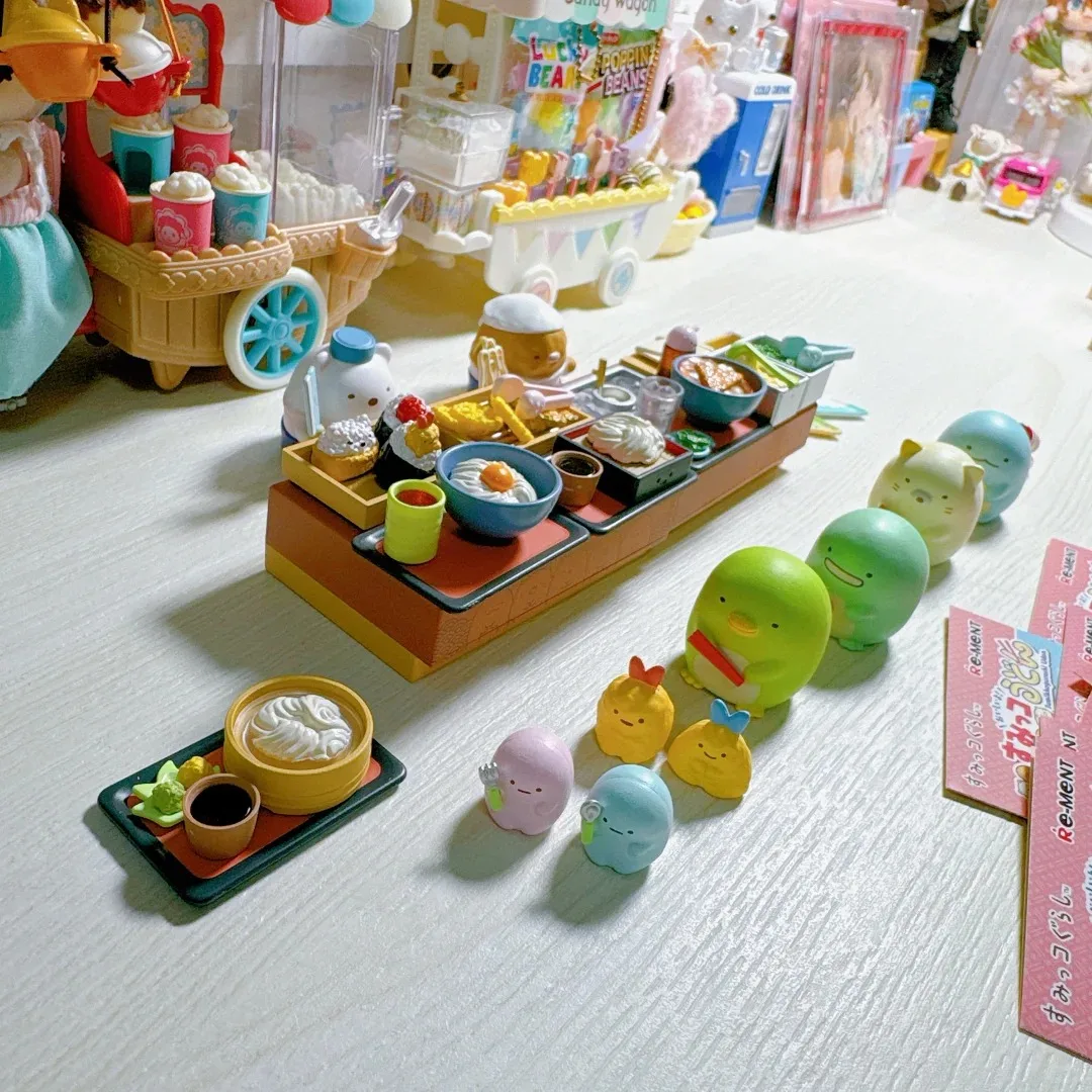 リーメントオリジナル 8 個すみっコぐらしうどんブラインドボックスアニメアクションフィギュアおもちゃ子供のためのギフトグッズモデル装飾品おもちゃ