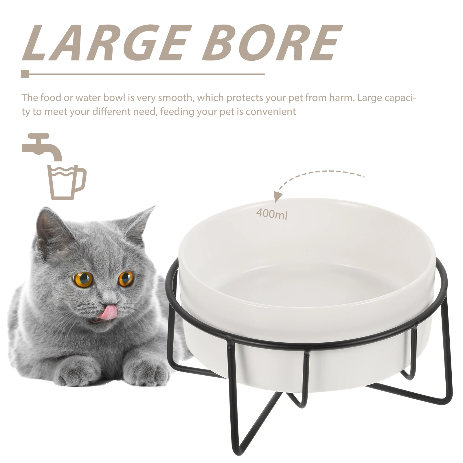 

1Set Elevated Cat Feeding Bowl Metal Support Raised Puppy Food Bowl Neck Protection Large Capacity Smooth Surface Easy to Clean