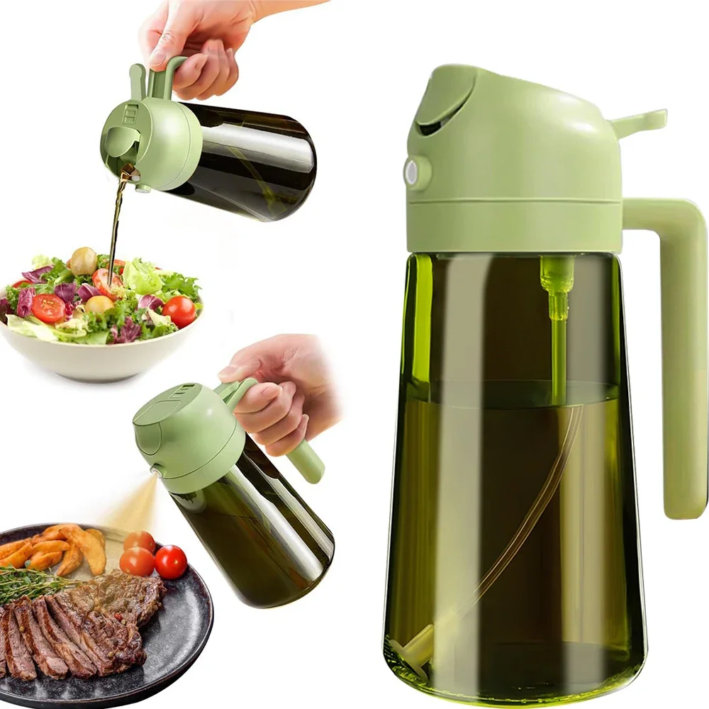 470 ML/16 oz Lichtblokkerende Donkere Olie Spuit voor Koken 2 in 1 Olijfolie Dispenser Fles voor Keuken Donkergroen Glazen Oliefles