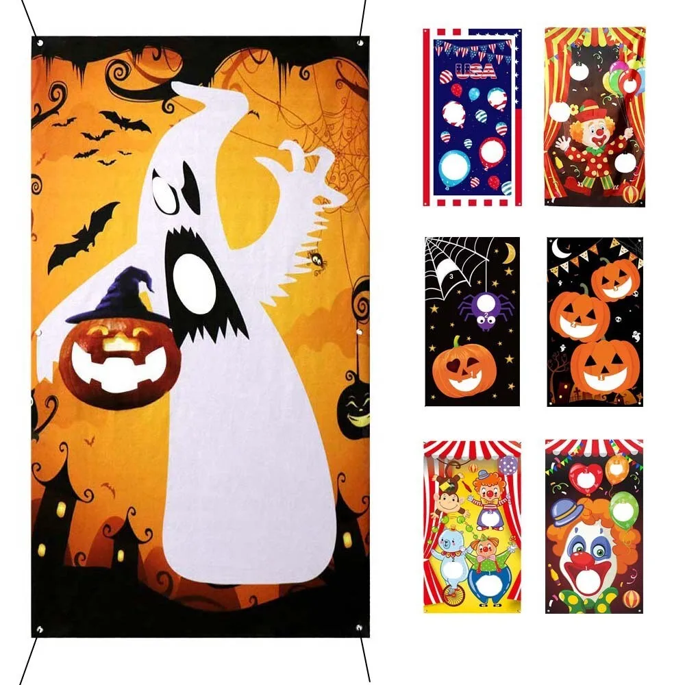 

Игровой набор для карнавала на Хэллоуин с подвесным мишенем и тематическими флагами клоуна для игр на открытом воздухе, вечеринок и развлечений в семье